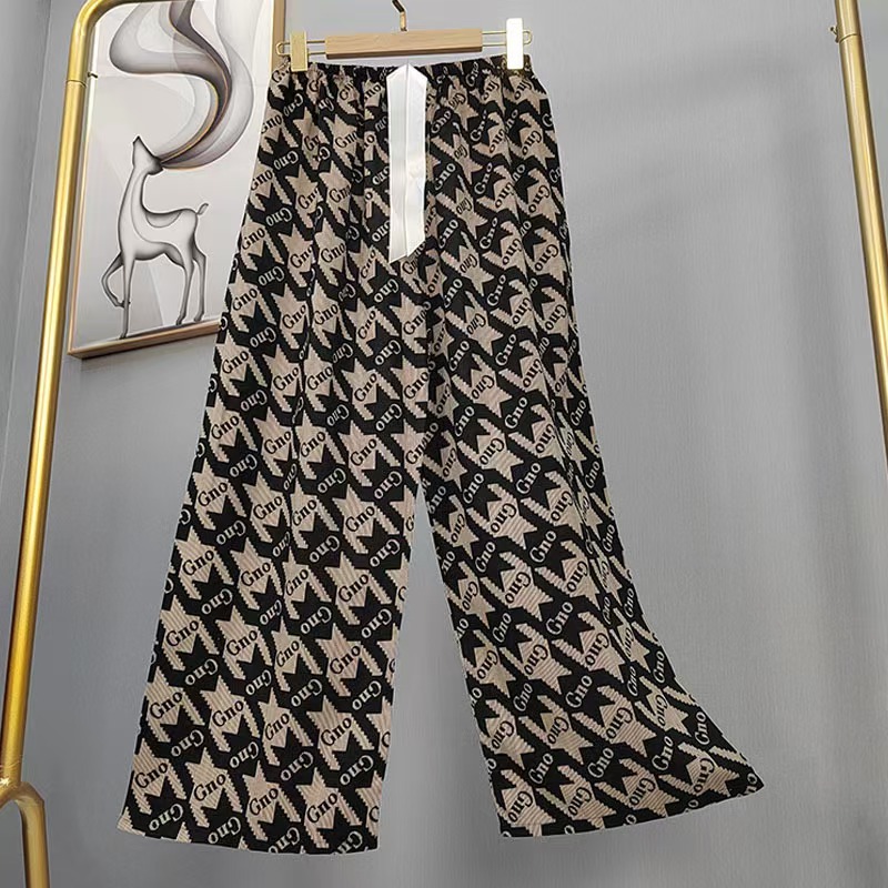 Pijama de seda de algodón para mujer, pantalones anchos de mujer embarazada de seda de algodón con estampado fino de verano