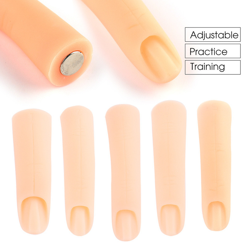 Manicure Silicone Fake Finger Manicure Finger Mold Practice Finger Hand Model Simulation Fake Hand Nail Pieces 5 pc/Set