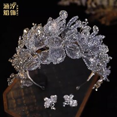 新しいハイエンドの豪華な光沢のあるシルバーグレーのクリスタルヘビーデューティクラウンブライダルウェディングドレスヘッドドレスハイエンドウェディングクラウン