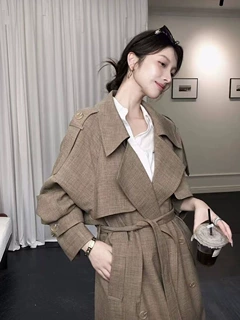 韩系翻领风衣外套女2026秋季新款双排扣中长款感英伦气质大衣
