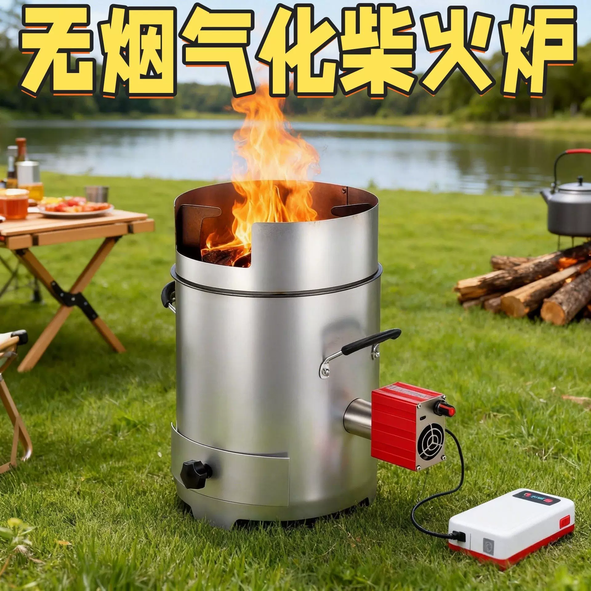 炉子柴火户外木材野炊新型不锈钢无烟家用便携气化炉农村柴火炉