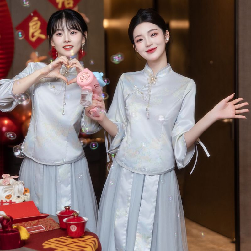 Unmun Chinese Bridesmaid Dresses 2024 New Plus Size Best Friend Outfits High-End Texture Sister Group Suit Dresses for Women