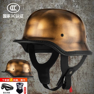 Summer Retro Cruise Half Helmets, Motosiklet dəbilqələri - m-upgraded-old-gun-gold-calfskin-bound-world-war-ii-soldier