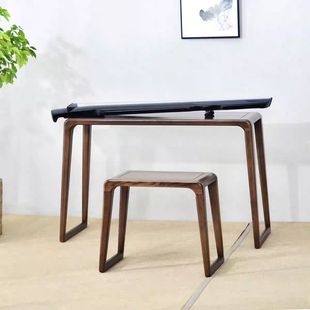 New Chinese Style Old Elm Resonance Guqin Table and Stool Modern Simple Solid Wood Chinese Calligraphy Table Small Desk Guzheng Table