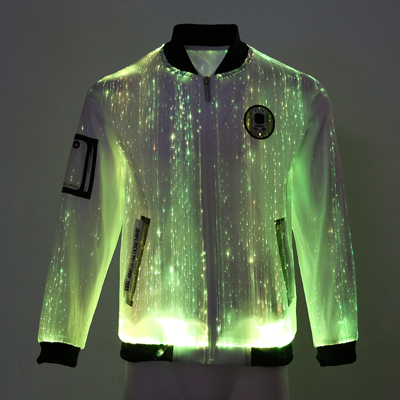 Men's Trendy Luminous Jackets, Colorful Fiber Optic Foreign Trade Men's Coats, Korean Style Stand Collar Jackets for Men, Wholesale from Manufacturer