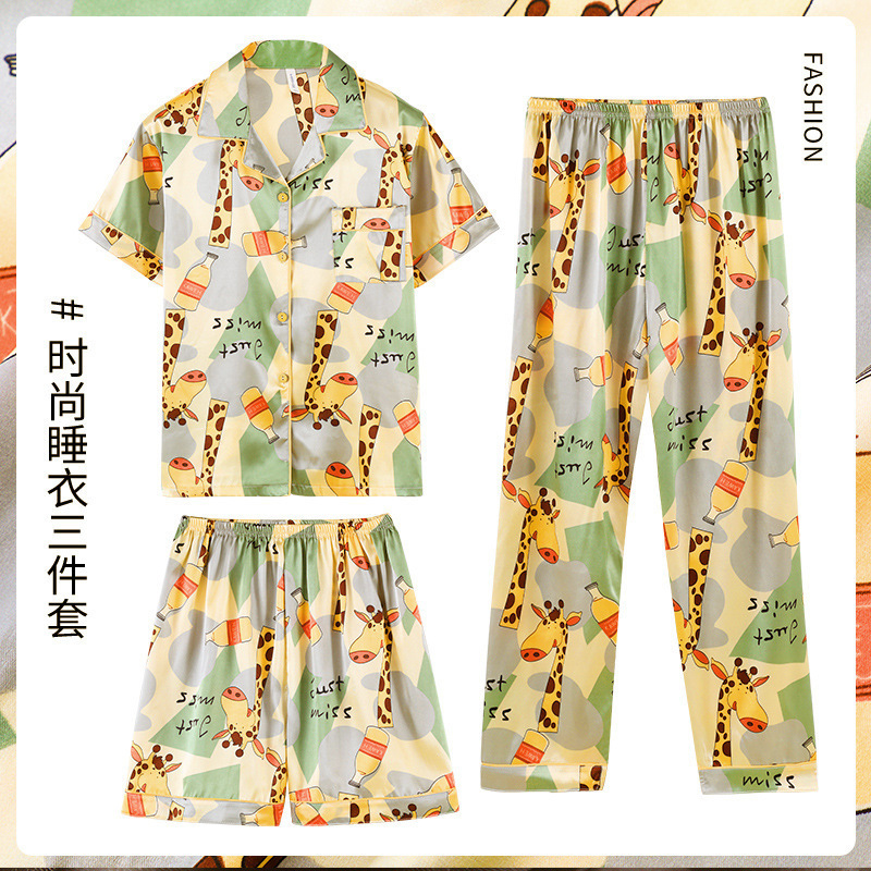 Pijamas japoneses ins pijamas hombres de seda de hielo de verano de manga corta casual de alta calidad de seda real de los hombres desgaste del hogar traje de tres piezas