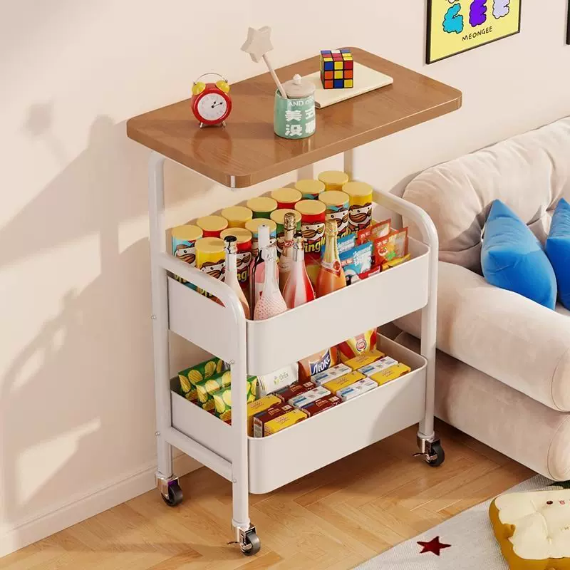 家居置物架车复古床头柜置物架客厅茶几沙发边几储物架简易餐桌台