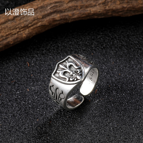 Retro Thai silver cross ring European and American popular old punk style fashion trend men and women same style living ring