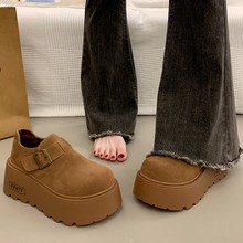 小个子7cm增高厚底勃肯鞋女2025秋冬新款大头百搭乐福鞋加绒单鞋
