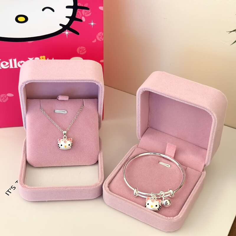 Birthday Gift Silver Bracelet for Women Sweet and Cute Kitty Pendant Necklace Baby and Big Children Silver Jewelry Set for Gifting Birthday Gift Silver Bracelet for Women Sweet and Cute Kitty Pendant Necklace Baby and Big Children Silver Jewelry Set for Gifting