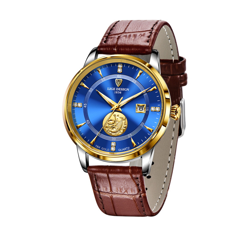 LIGE10050 nuevo Lucky Lotus koi cinturón diamante calendario movimiento de cuarzo reloj regalo conmemorativo