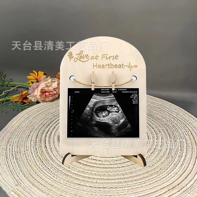 Marco de fotos de madera para bebés B Super Memorial Adornos conmemorativos para padres novatos Marco de fotos de madera ultrasónico de madera