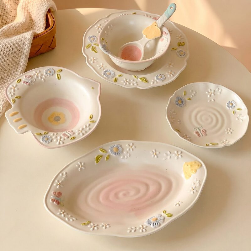 Cute Bowl and Plate Set 2026 New Model for Home Use, High Aesthetic Ceramic Tableware, Rice Bowl, Soup Bowl, Noodle Bowl Cute Bowl and Plate Set 2026 New Model for Home Use, High Aesthetic Ceramic Tableware, Rice Bowl, Soup Bowl, Noodle Bowl