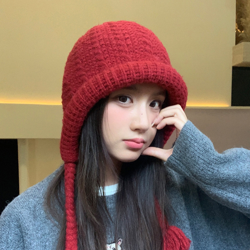甜美百搭卷檐毛线帽子女秋冬大头围显脸小套头帽户外防寒保暖帽新|undefined
