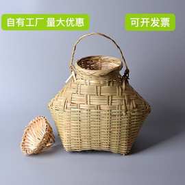 钓鱼鱼篓装鱼黄鳝笼鱼笼竹编竹箩纯手工采茶篓工艺品表演道具装饰