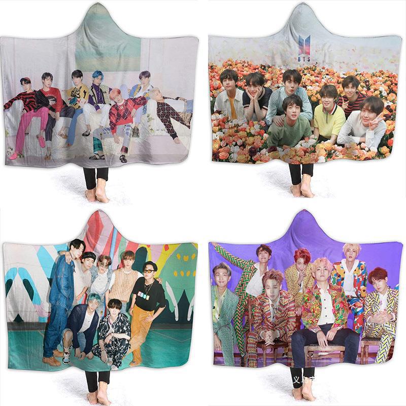 Kpop BTS Bangtan男童帽毯扔3d打印海报毯四季微型羊毛毯轻量保暖