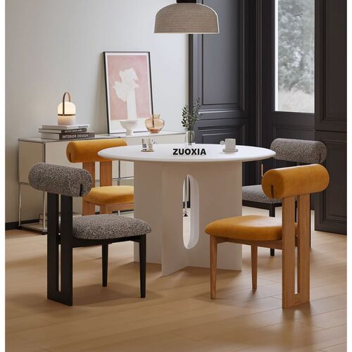 Wabi-sabi style solid wood fabric dining chair casual simple dressing table chair light luxury Nordic modern medieval makeup table and chairs