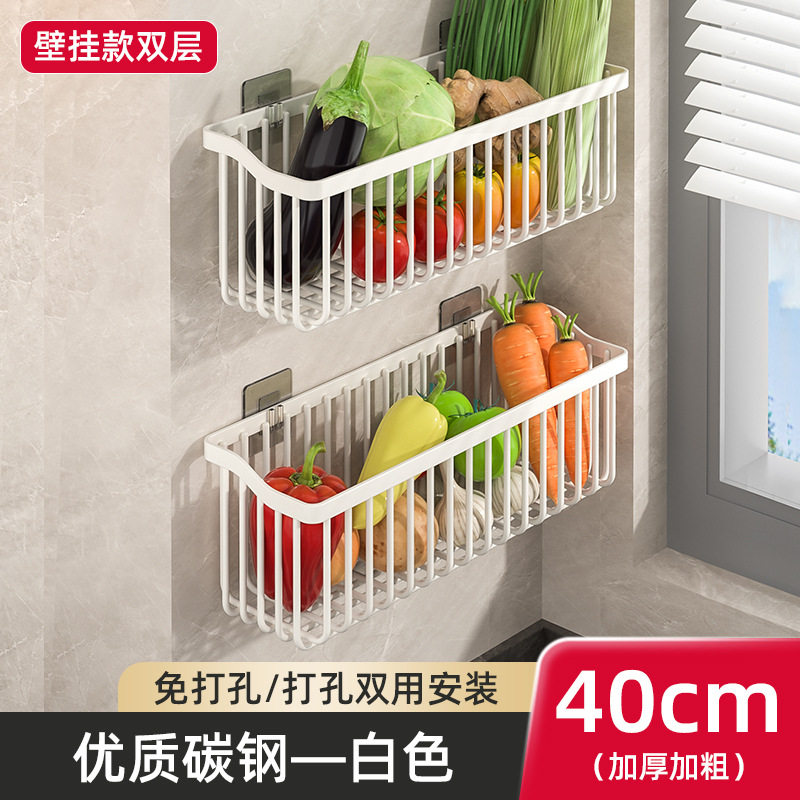 Cocina de verduras y frutas de drenaje cesta de almacenamiento en rack de almacenamiento cesta de almacenamiento de botella de condimento simple sin ponche montado en la pared