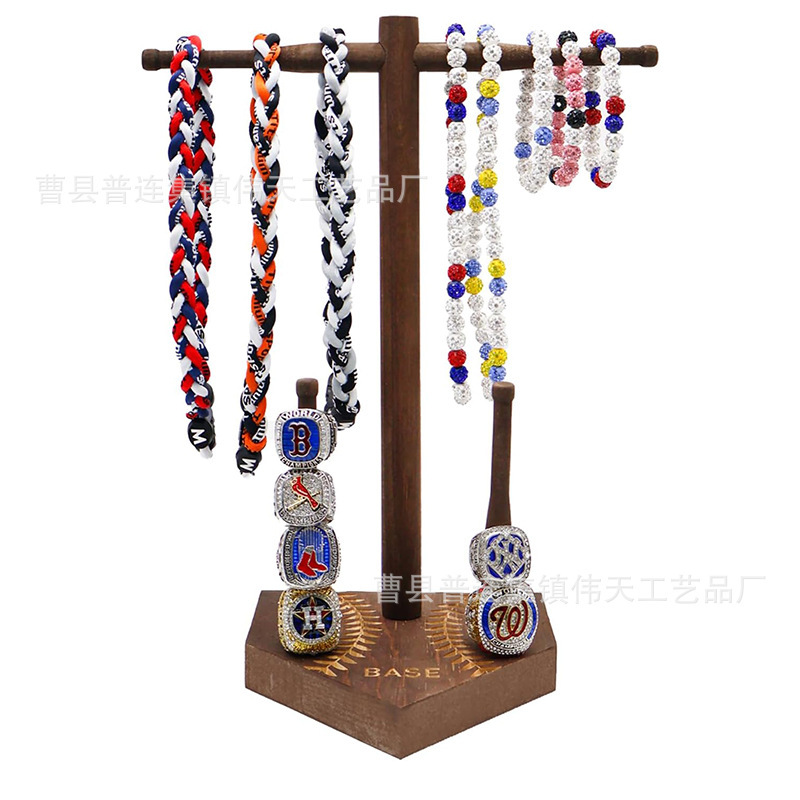 Wooden Ring Stacking Stand Baseball Enthusiasts Gift Ring Holder Baseball Softball Tournament Ring Display Stand