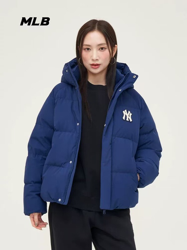 2025秋冬新款MLB男女情侣款后背字母休闲时尚宽松立领羽绒服外套|undefined