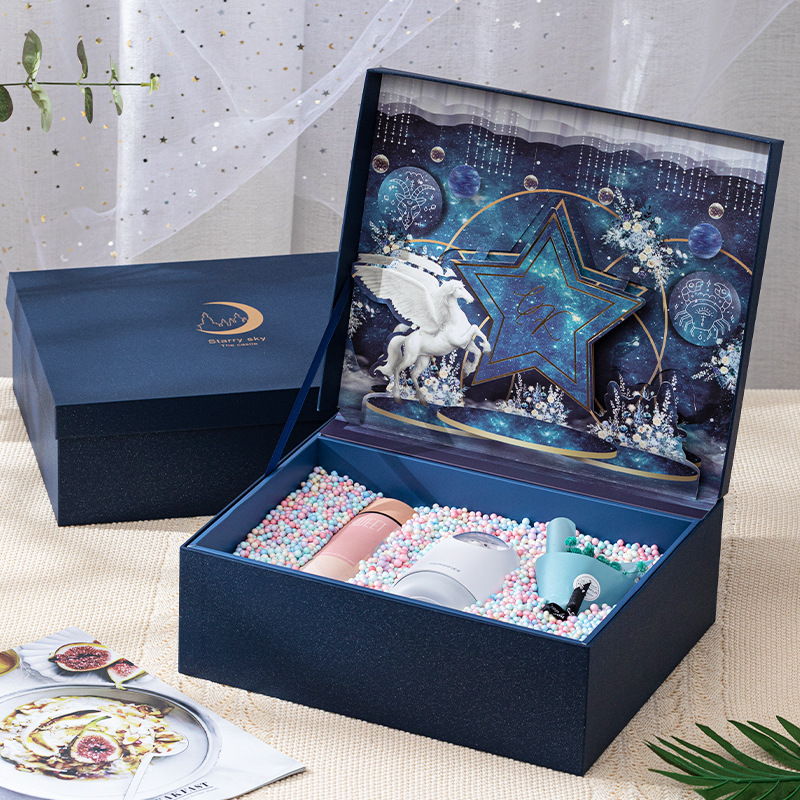 新款蓝色立体礼品盒情人节礼物盒生日大号包装盒伴手礼盒翻盖礼盒