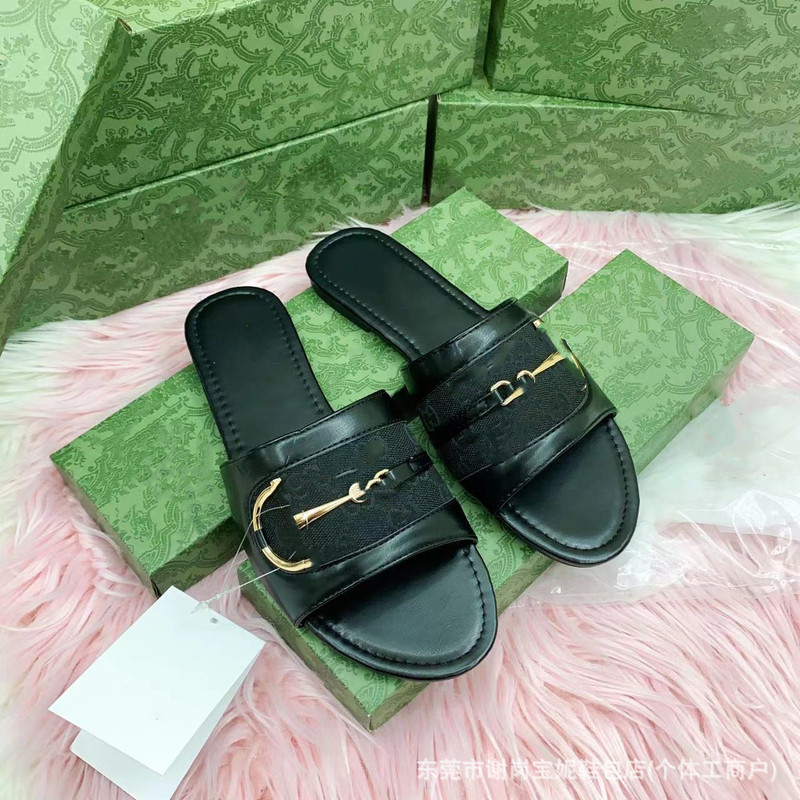 Cross-Border Temu Amazon Best-Selling Metal Lock g Women's Slippers Fashionable African Simple Flat Women's Shoes