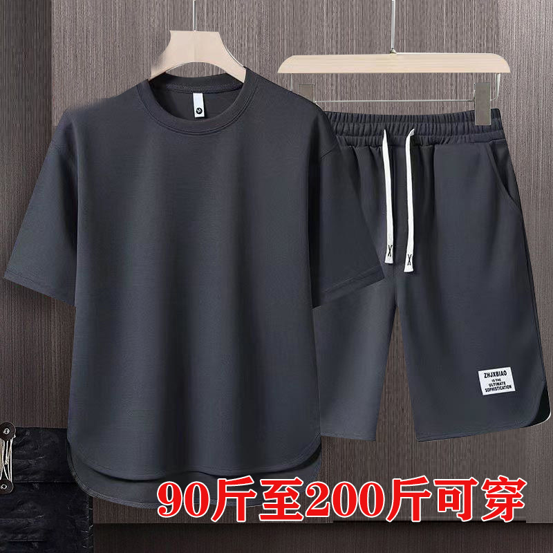 Traje de moda waffle para hombre camiseta de manga corta marca de moda verano nuevo traje de dos piezas de ocio deportivo de moda coreana suelta