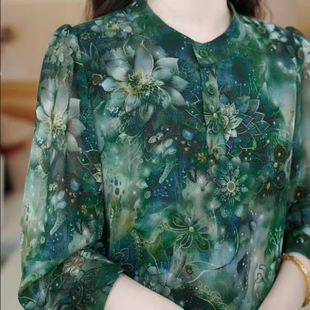 High-End Silk Shirt Women's Long-Sleeved Autumn and Winter New Fashion Elegant Floral Shirt Foreign Style Slim Mulberry Silk Top