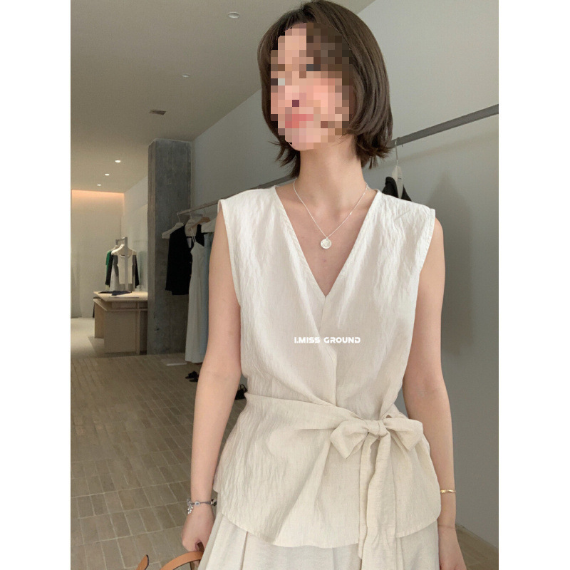 i miss2025夏季新款韩版时尚气质侧边绑带无袖背心阔腿裤两件套女|undefined