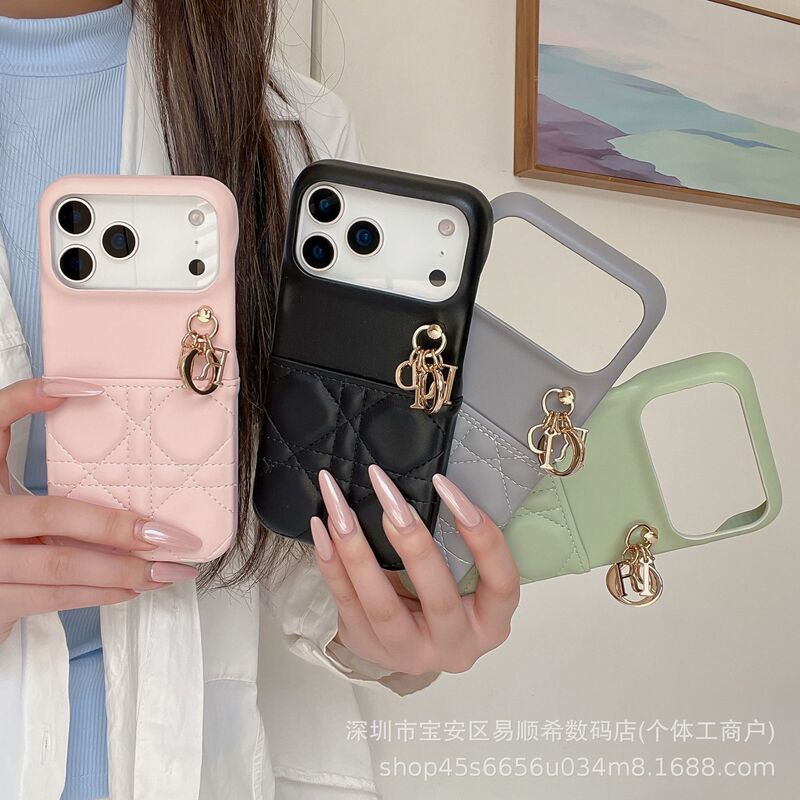Big Brand Card-Insertable Apple 17 Pro Max Phone Case with Pendant, Compatible with 16/15/14/12 Leather Cases and Outer Shell Covers
