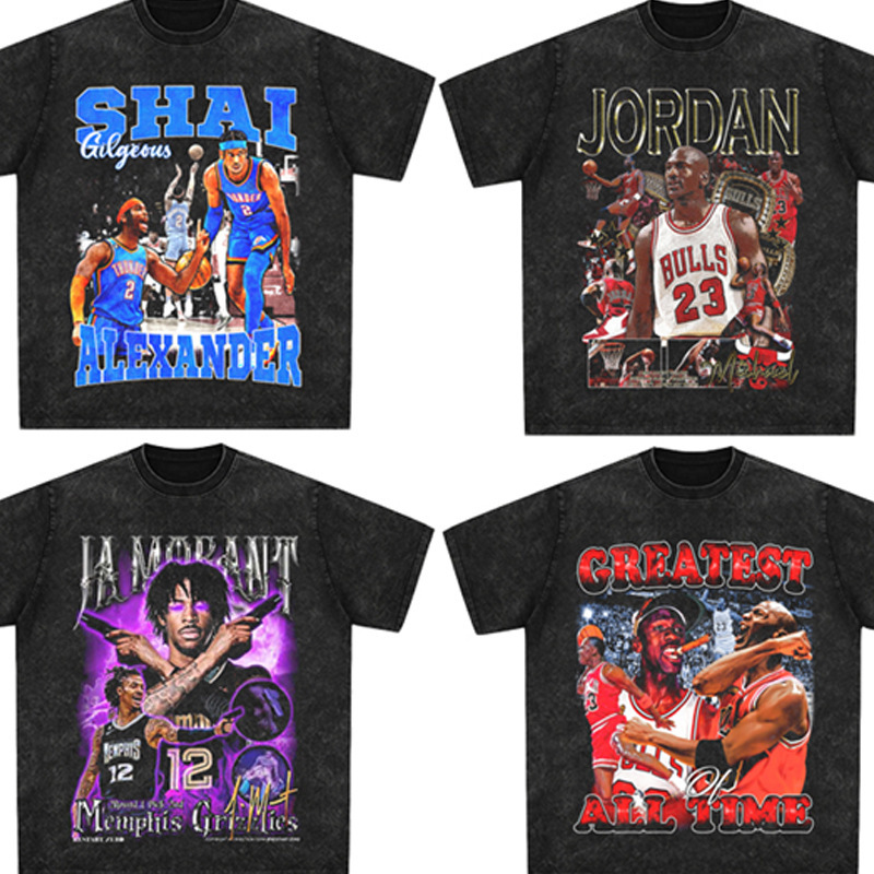 American Star Printed Short-Sleeved vintage Kobe Irving Curry James Three-Ball T-Shirt Shooting Costume