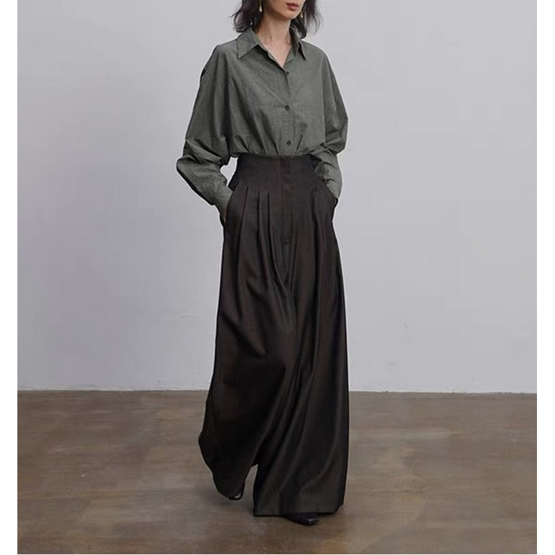 Spanish Niche Women's Autumn Long Pants Casual Pants Women's Lazy Style Drape Pleated Wool Wide-Leg Pants Spanish Niche Women's Autumn Long Pants Casual Pants Women's Lazy Style Drape Pleated Wool Wide-Leg Pants