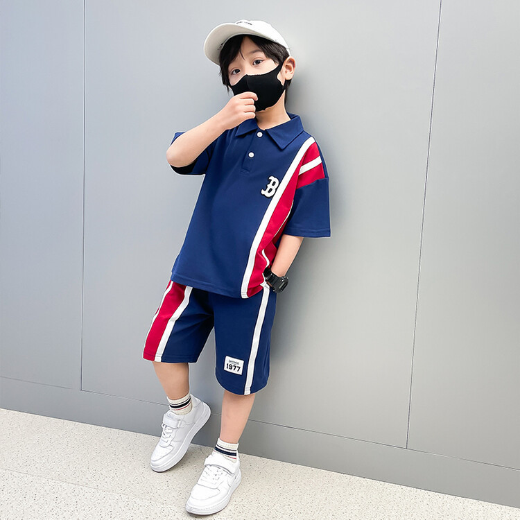 7211 Traje de verano para niños 2025 nueva ropa para niños, ropa delgada, camiseta de manga corta POLO de dos piezas 3