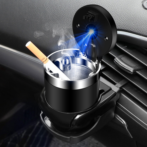 Yiju round car ashtray wholesale automatic lighting stainless steel liner car ash collection box manufacturer