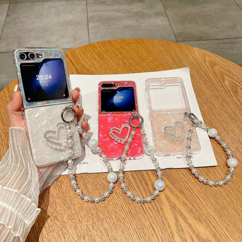 Samsung Galaxy ZFlip 7/6/5/4/3 新型シェル柄DIYハートブレスレット携帯電話ケースに適用|undefined