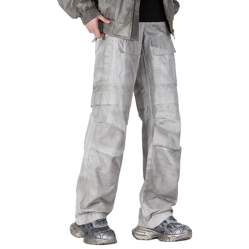 Abbigliamento maschile Abbigliamento maschile 2024 Tuta retrò americana Autunno e inverno Pantaloni dritti larghi multitasche tinti sporchi da uomo_voghion.com