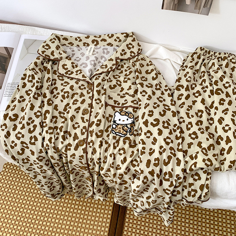 Plus Size Plus Size Fat mm 120kg Hello Kitty Autum Long-Sleeved Pants Healing Leopard Print Kt Cat Home Pajamas Plus Size Plus Size Fat mm 120kg Hello Kitty Autum Long-Sleeved Pants Healing Leopard Print Kt Cat Home Pajamas
