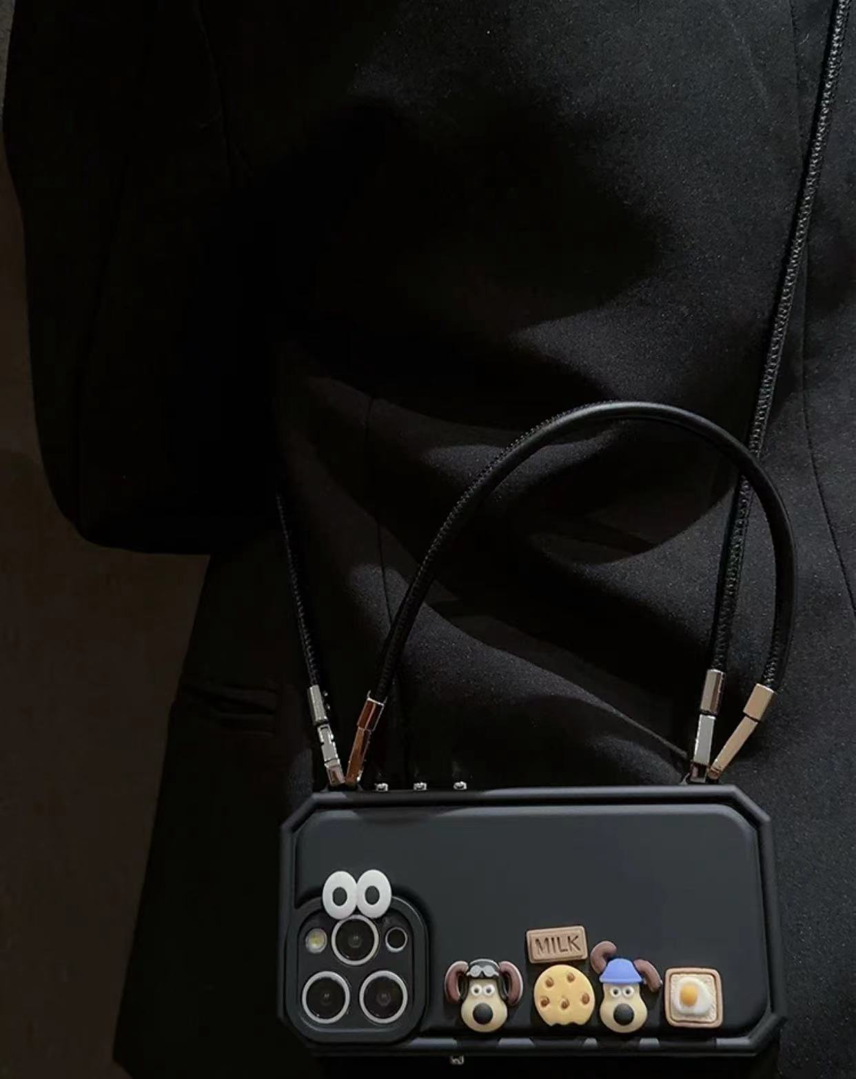 Galleta de perrito tridimensional negra de cuero diagonal a horcajadas negras eq