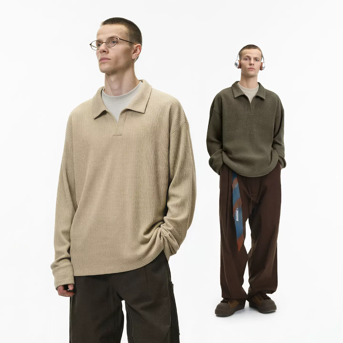 捷展男装|老钱假两件拼接长袖25秋季新品美式复古翻领针织衫T恤男