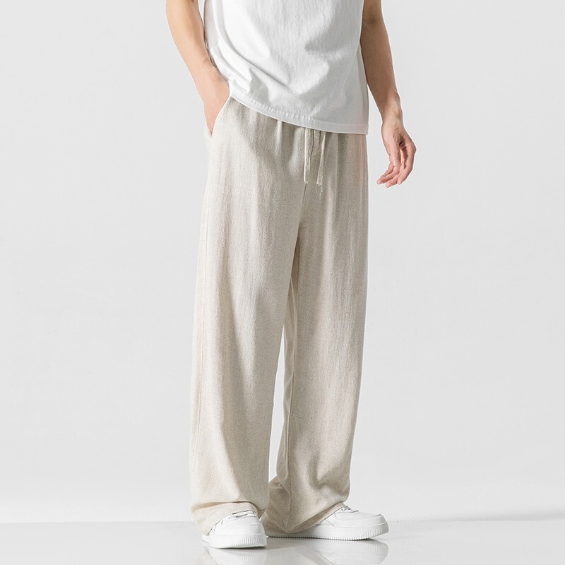 Linen Pants Men's Summer Loose Straight Men's Casual Pants Spring and Summer New Men's Pants Summer Dape Cotton and Linen Pants