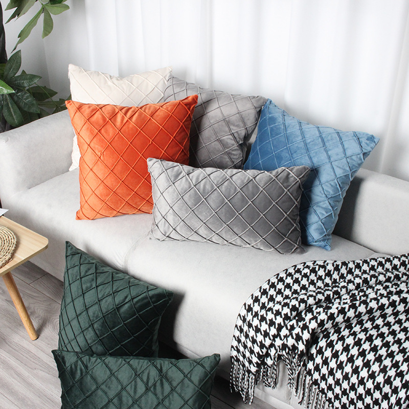 Nordic Home Pillow Simple Retro Rhombus Latten Bedside Cushion Cover with Core to Set Plaid Pillowcase