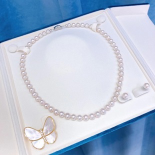 All-match three-piece natural pearl 7-8mm bright round Edison pearl necklace earring brooch set