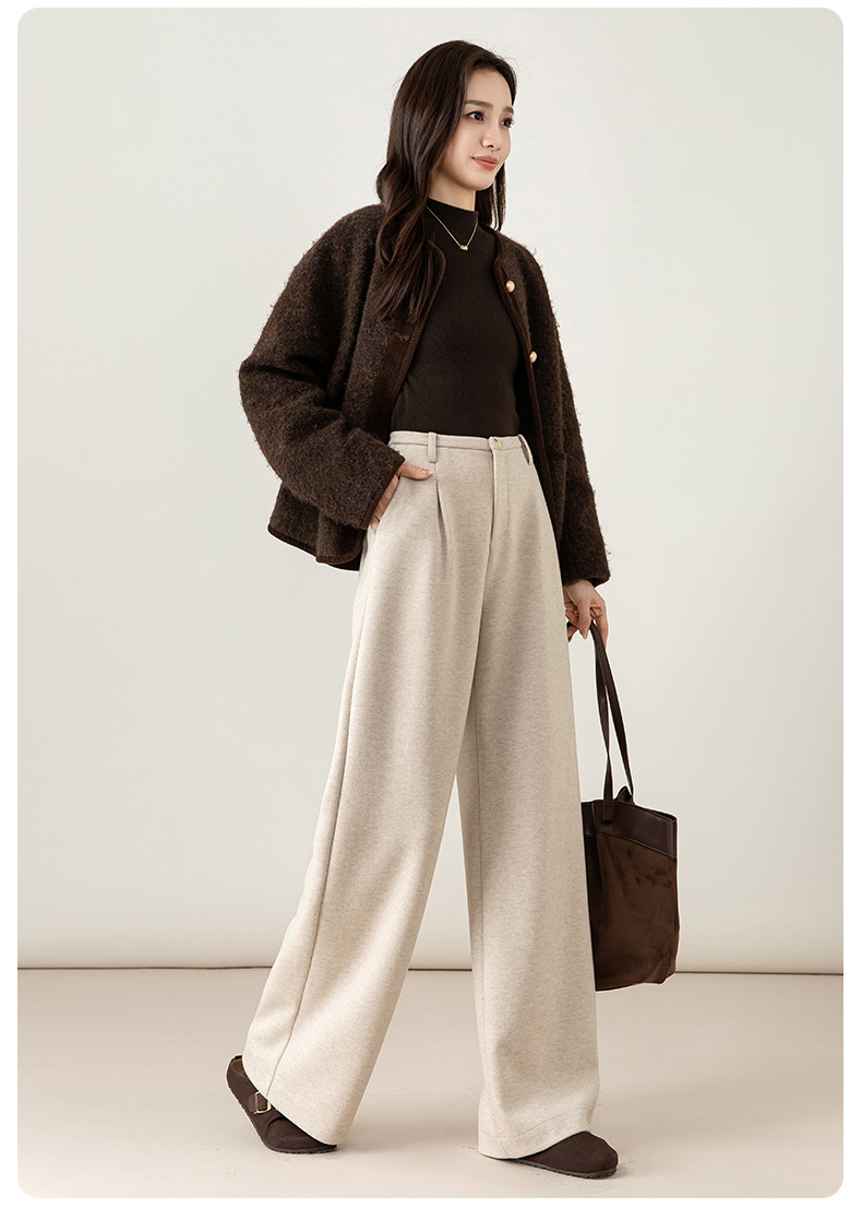 Quần culottes nữ ống rộng cạp cao dáng suông chất len acetate dệt kim — Màu trà sữa chi tiết 30