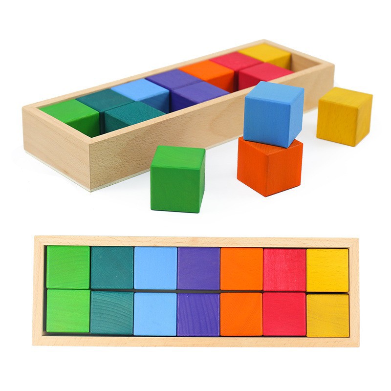 Bloques de construcción de arco iris para niños de madera juguetes bebé color cognición educación infantil altura apilamiento 3-10 años Juguetes