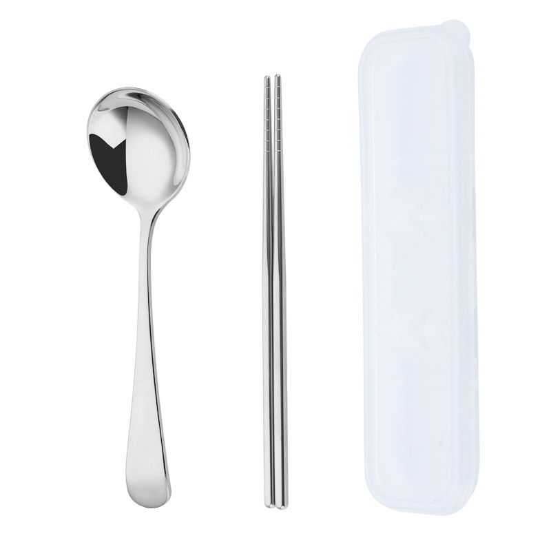 304 vajilla de acero inoxidable Red cuchara roja palillos traje portátil estudiante creativo vajilla de dos piezas logotipo imprimible