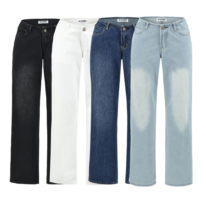 Washed Cotton Loose Casual Low-Waist Straight-Leg Jeans for Women, Vintage Slim-Fit Casual Light Blue Versatile Loose Pants