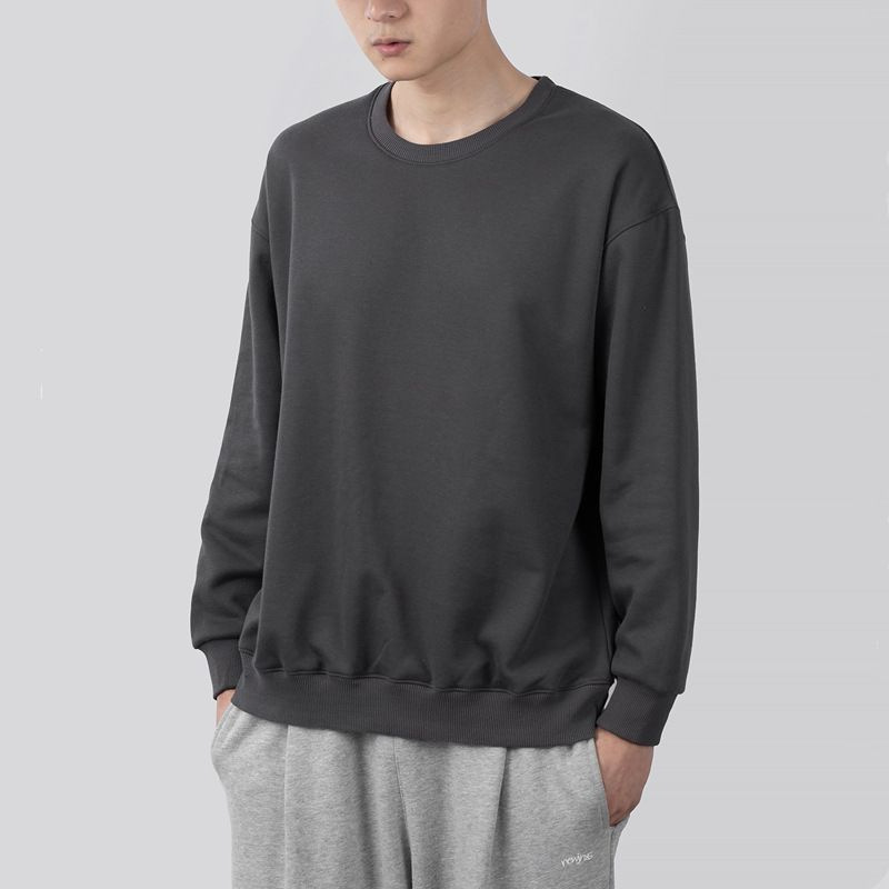 Autumn and Winter Men's Loose Round Neck Plus Velvet Long-Sleeved Heavy Solid Color Sweatshirt for Outer Wear Versatile Bottoming Shirt Fashionable Style Autumn and Winter Men's Loose Round Neck Plus Velvet Long-Sleeved Heavy Solid Color Sweatshirt for Outer Wear Versatile Bottoming Shirt Fashionable Style