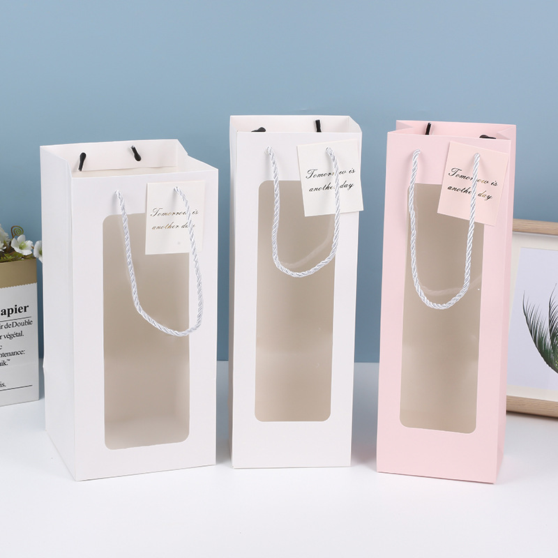 Bolsa de mano de ventana simple ramo de flores Bolsa de regalo de vino tinto de San Valentín alta sensación de regalo de flores eternas