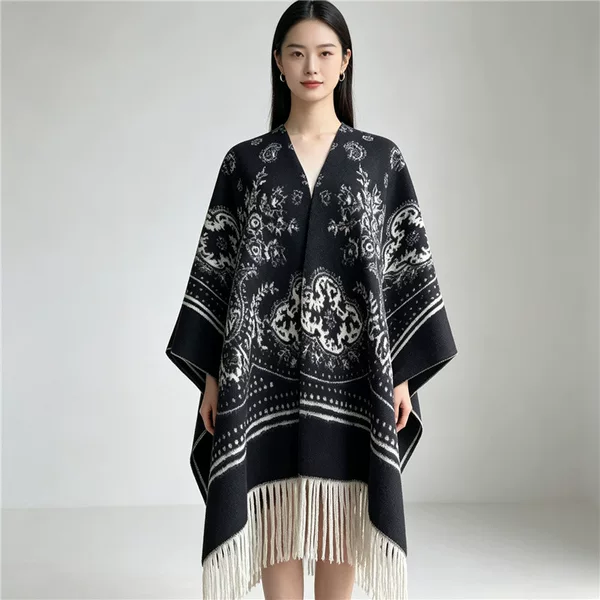 Foreign trade autumn and winter paisley ink painting imitation cashmere feel non-shedding shawl warm cape coat cross-border in stock