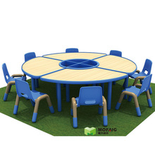奇特乐 可拼式圆桌 幼儿园学习桌椅实木拼装圆形桌升降课桌八人桌